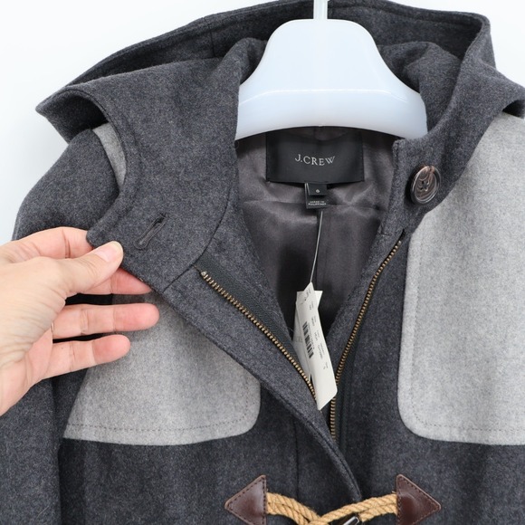 NWT J Crew Colorblock Duffle Coat Wool Black Gray Size 0 Nautical Boating Preppy - Picture 6 of 11